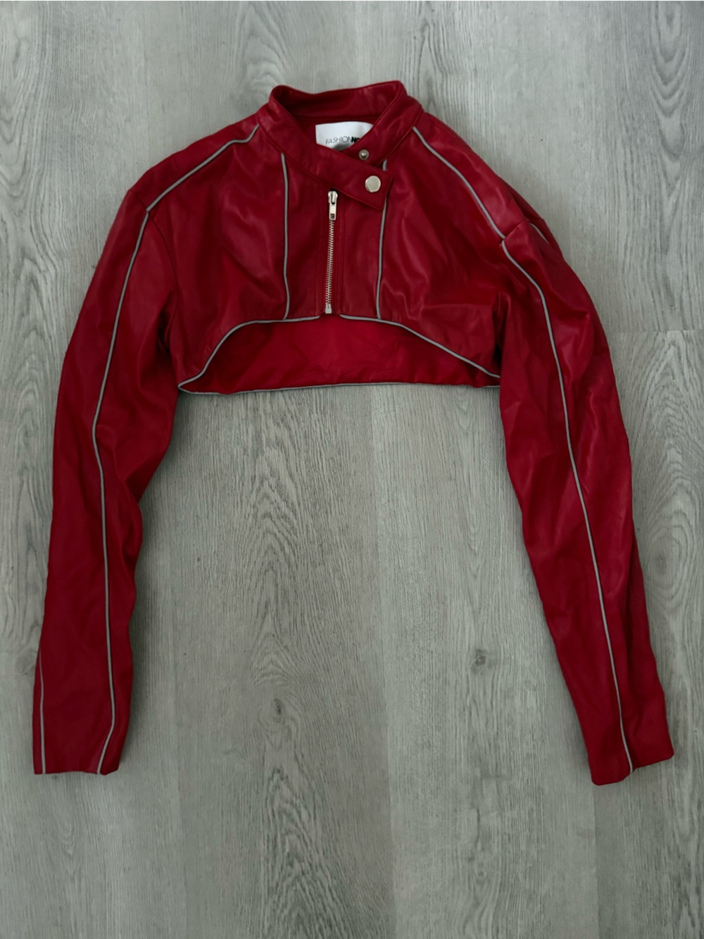 Fashion Nova Red Zip-Front Jacket with Contrast Piping